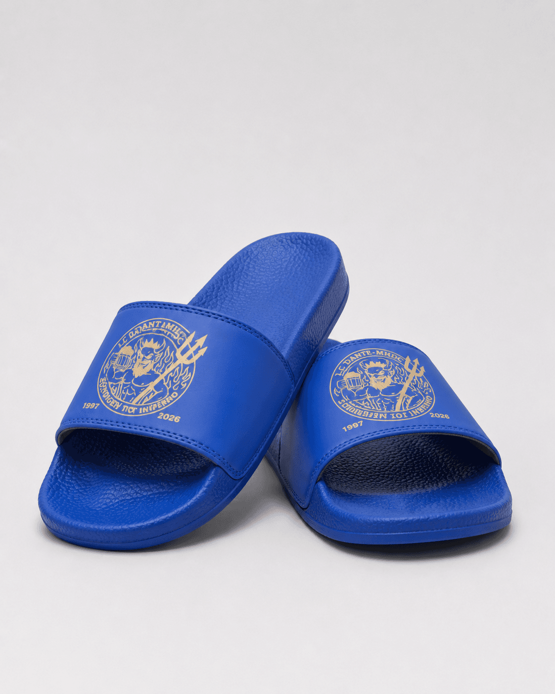 Blauwe badslippers met bedrukking